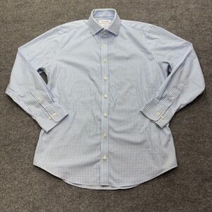 Twillory Mens 16 32/33 Trim Fit Non-Iron Safe Cotton Gingham Dress Shirt Blue